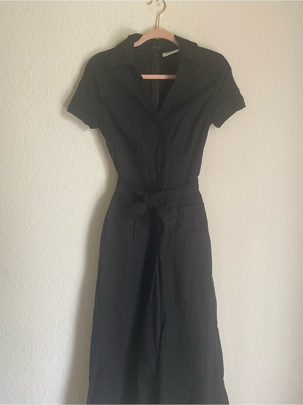 Anthropologie Maeve Colette Black Short-Sleeve Tie-Waist Wide-Leg Jumpsuit - Picture 2 of 10